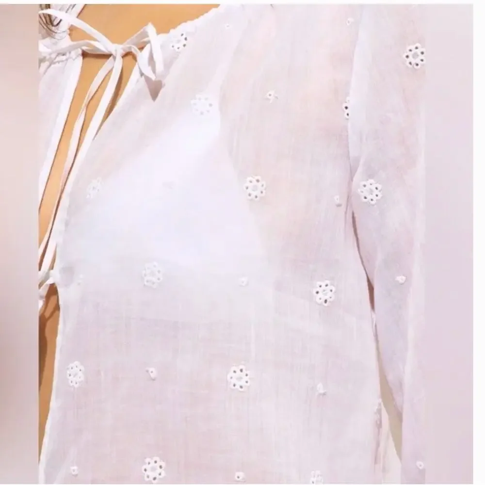 J Crew Tie Front Top L White Eyelet NWT Blouse Shirt CJ814 J.Crew Travel Resort